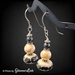 Three Tier Earth Tone Glaze Glass Sterling Silver Pierced Earrings